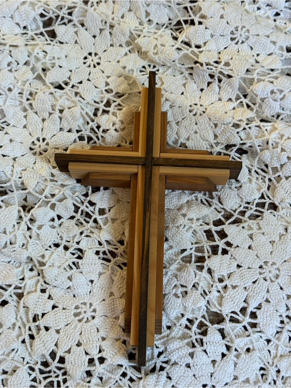 Handcrafted Layered Wood Cross Wall Decor Rustic Christian Religious Art